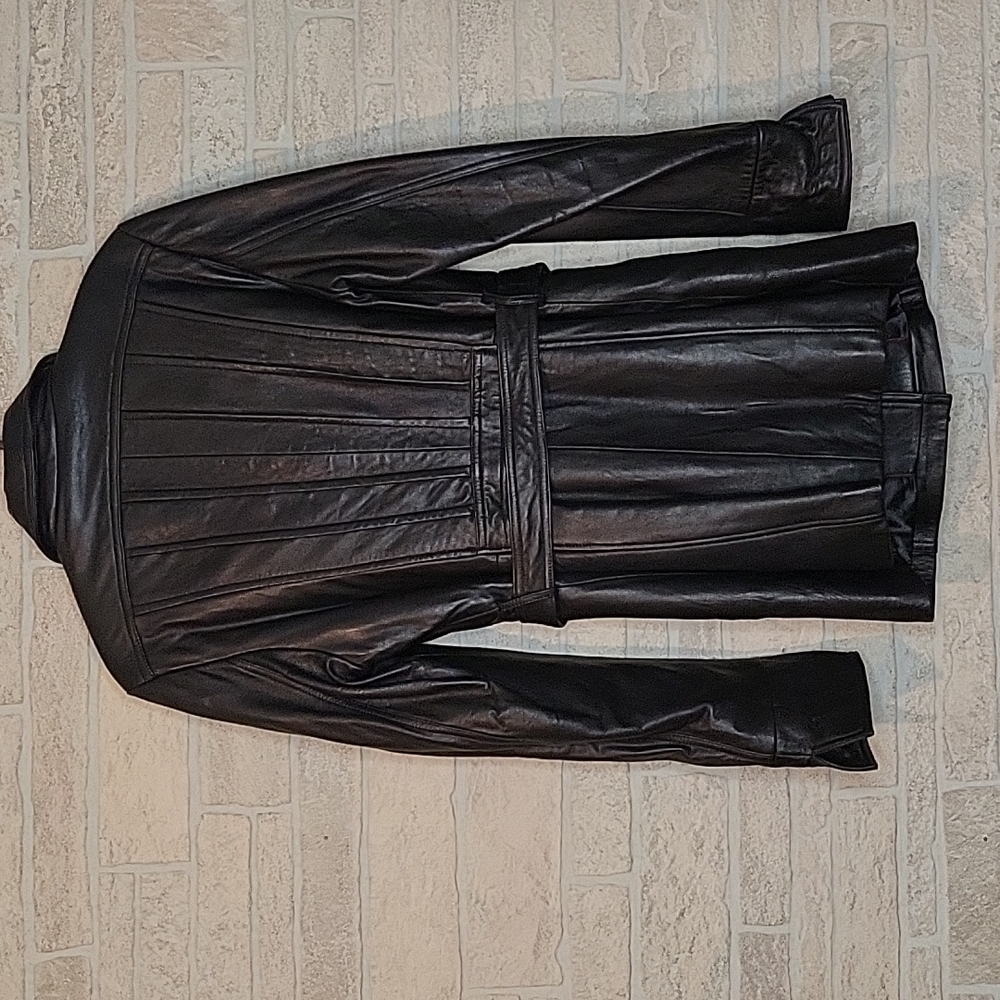 ROSLEEN Mid Length Soft Leather Jacket Belted Buttons - Picture 2 of 15